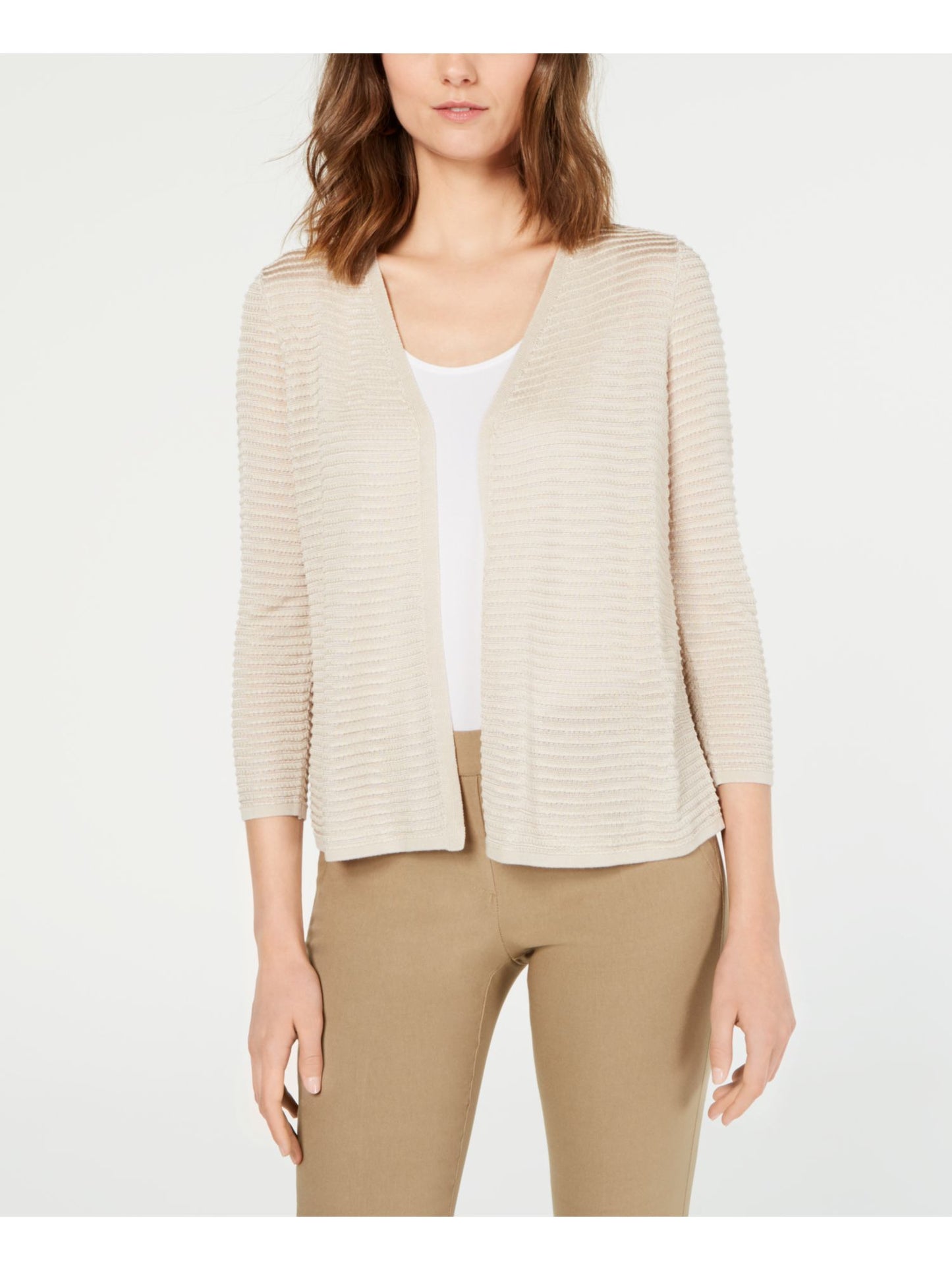 Alfani Women's Otto Textured 3/4 Sleeves Cardigan Sweater Brown Size Large