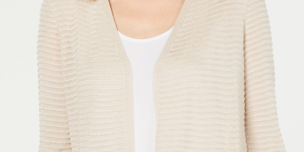 Alfani Women's Otto Textured 3/4 Sleeves Cardigan Sweater Brown Size Large