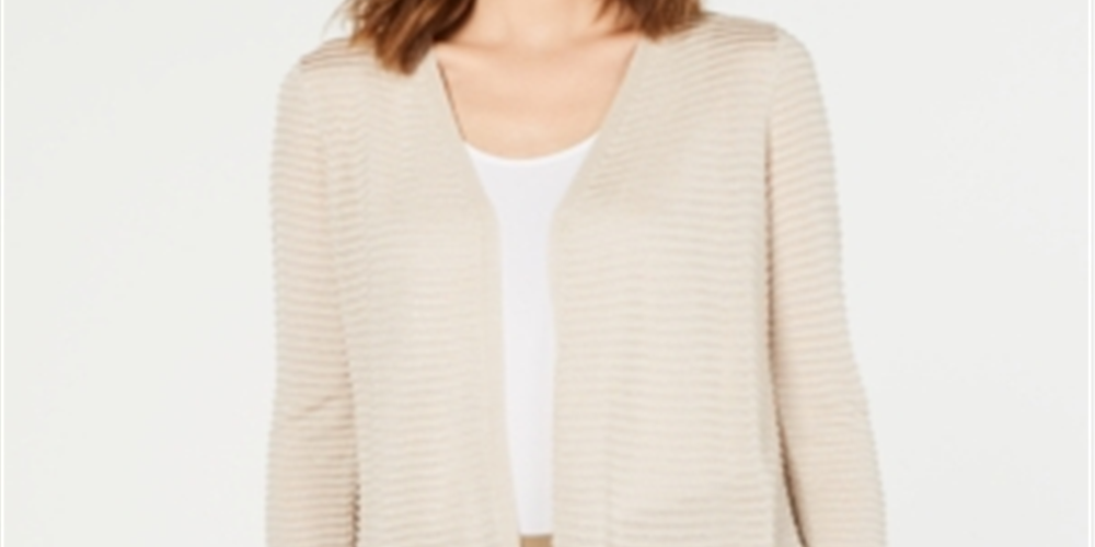 Alfani Women's Otto Textured 3/4 Sleeves Cardigan Sweater Brown Size Large