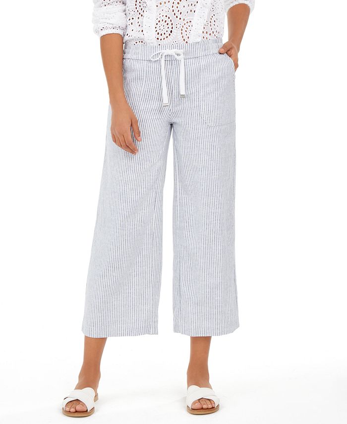 Style & Co Plus Micro-Stripe Linen Pants  White Size 22W