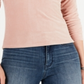 Crave Fame Junior's Corduroy Mock Neck Zip up Top -Blush Size M