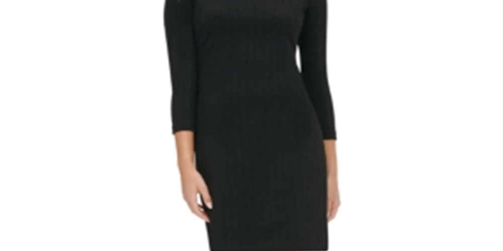 TOMMY HILFIGER Women's 3/4 Sleeve Knee Length Sheath Dress Black Size 8
