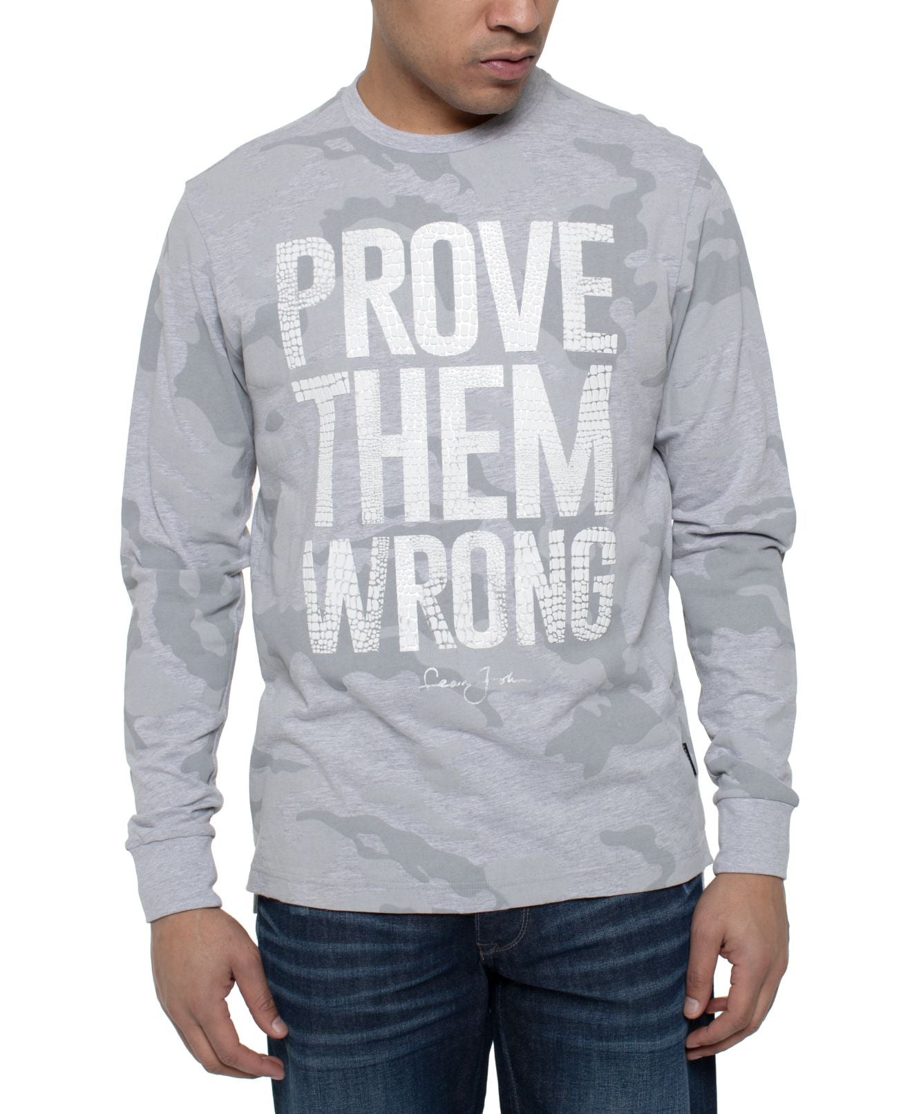 Sean John Men's Camo Prove Them Wrong T-Shirt Gray Size Small
