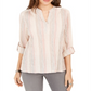 Style & Co Women's Striped Split Neck Top Pink Size X-Small