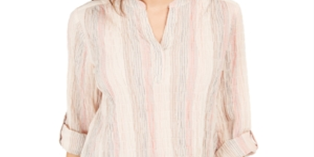 Style & Co Women's Striped Split Neck Top Pink Size X-Small