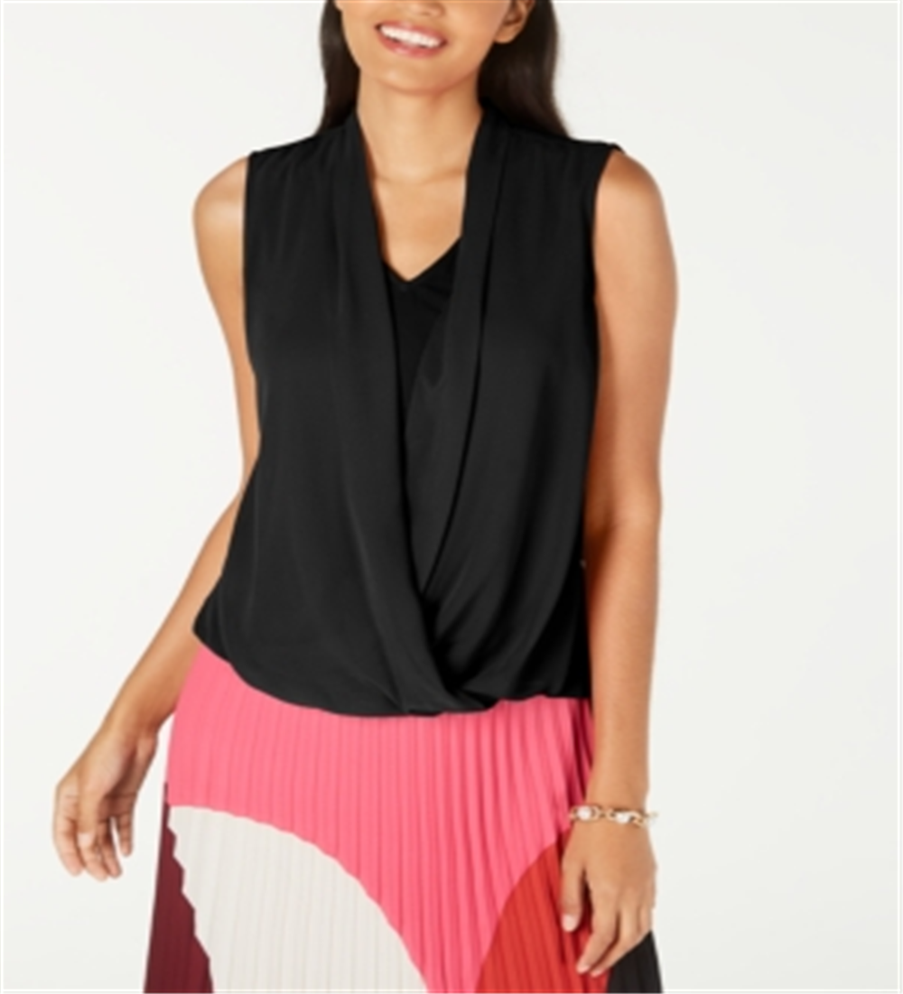 Alfani Women's Sleeveless Draped Front Top Black Petite Large