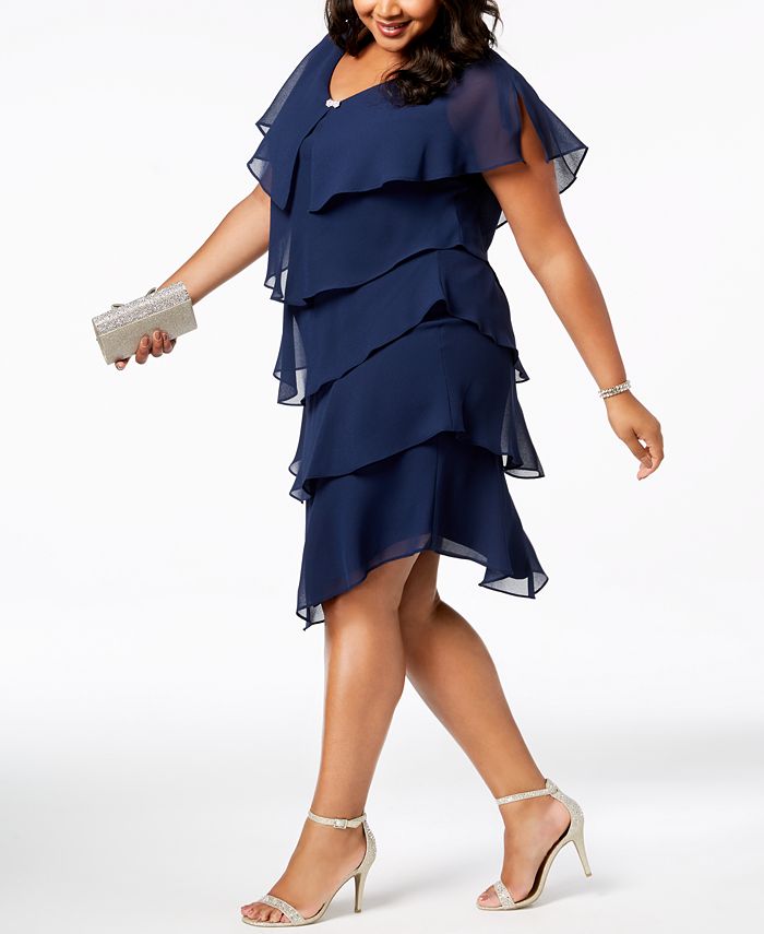 SL Fashions Women's Plus Tiered Shift Dress Wine Size 16W