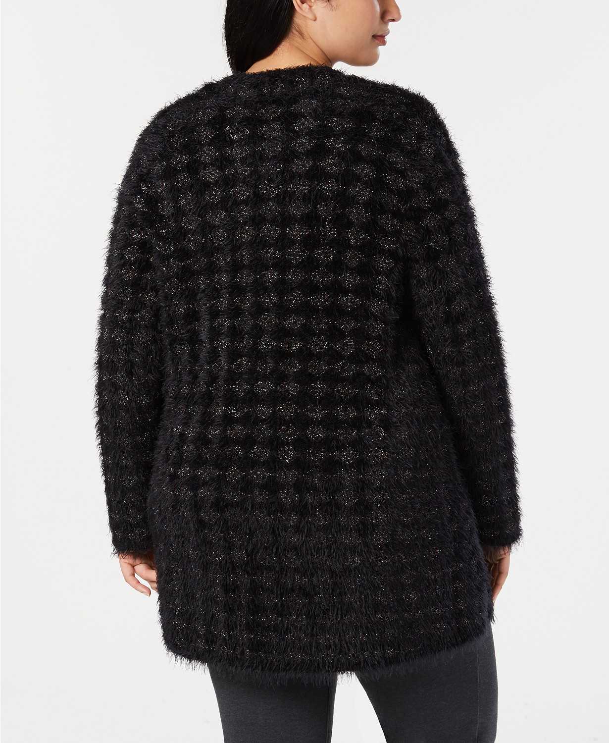 Alfani Women's Eyelash Yarn Cardigan Sweater Black Size 2X