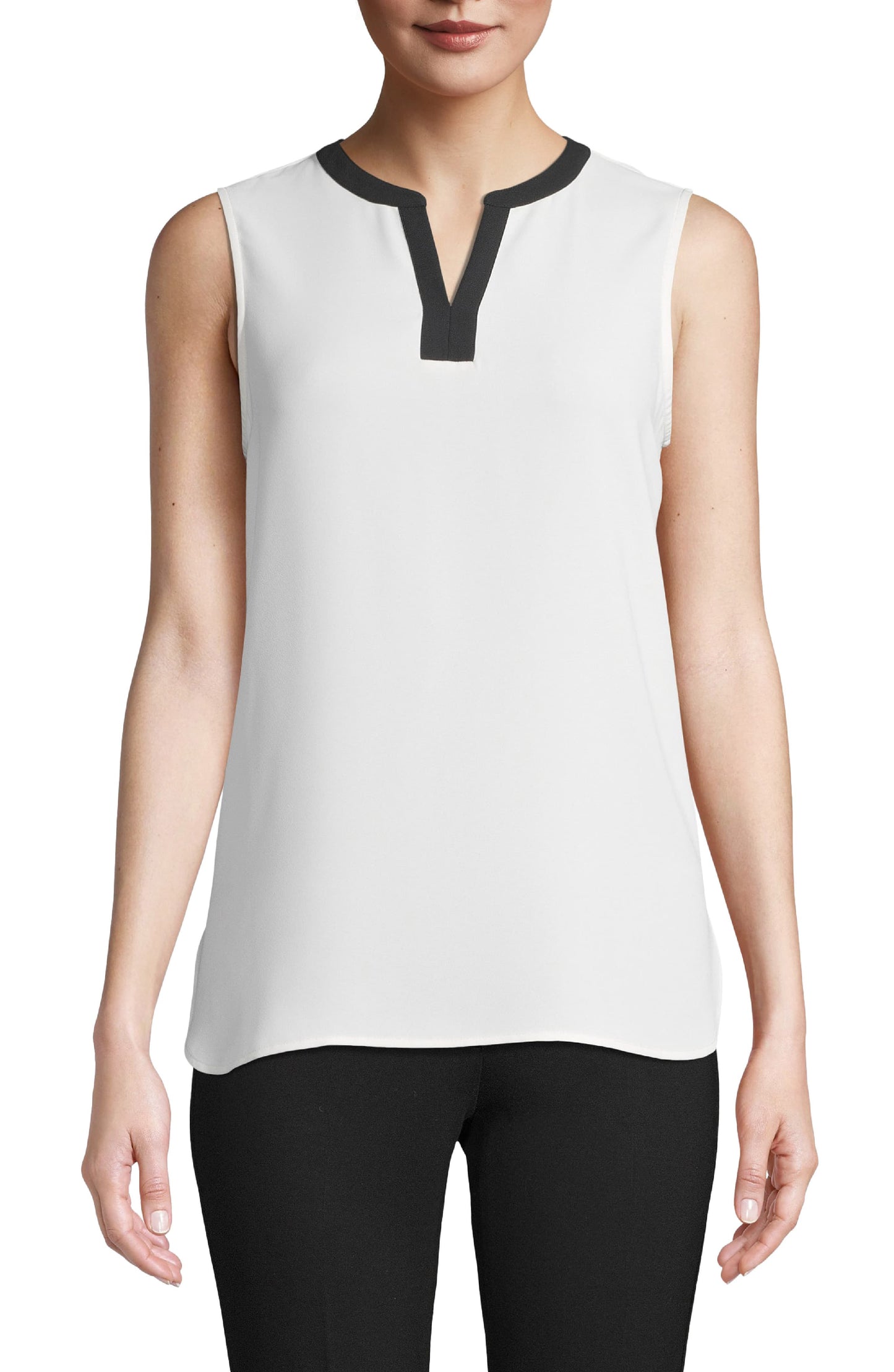 Anne Klein Women's Split Neck Sleeveless Top White Size Small