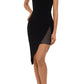 XSCAPE Women's Sleeveless Asymmetrical Neckline Below the Knee Body Con Cocktail Dress Black Size 8