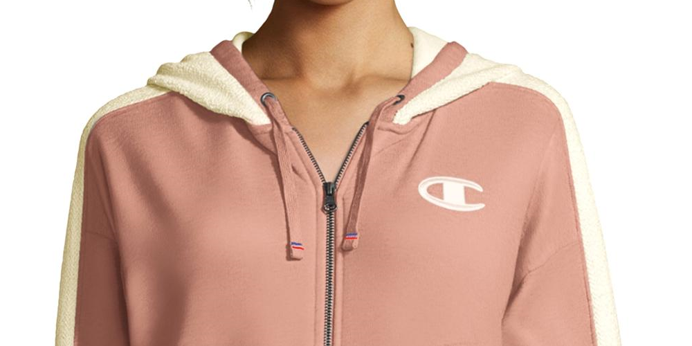 Champion Women's Heritage Herringbone Zip Hoodie Pink Size Medium