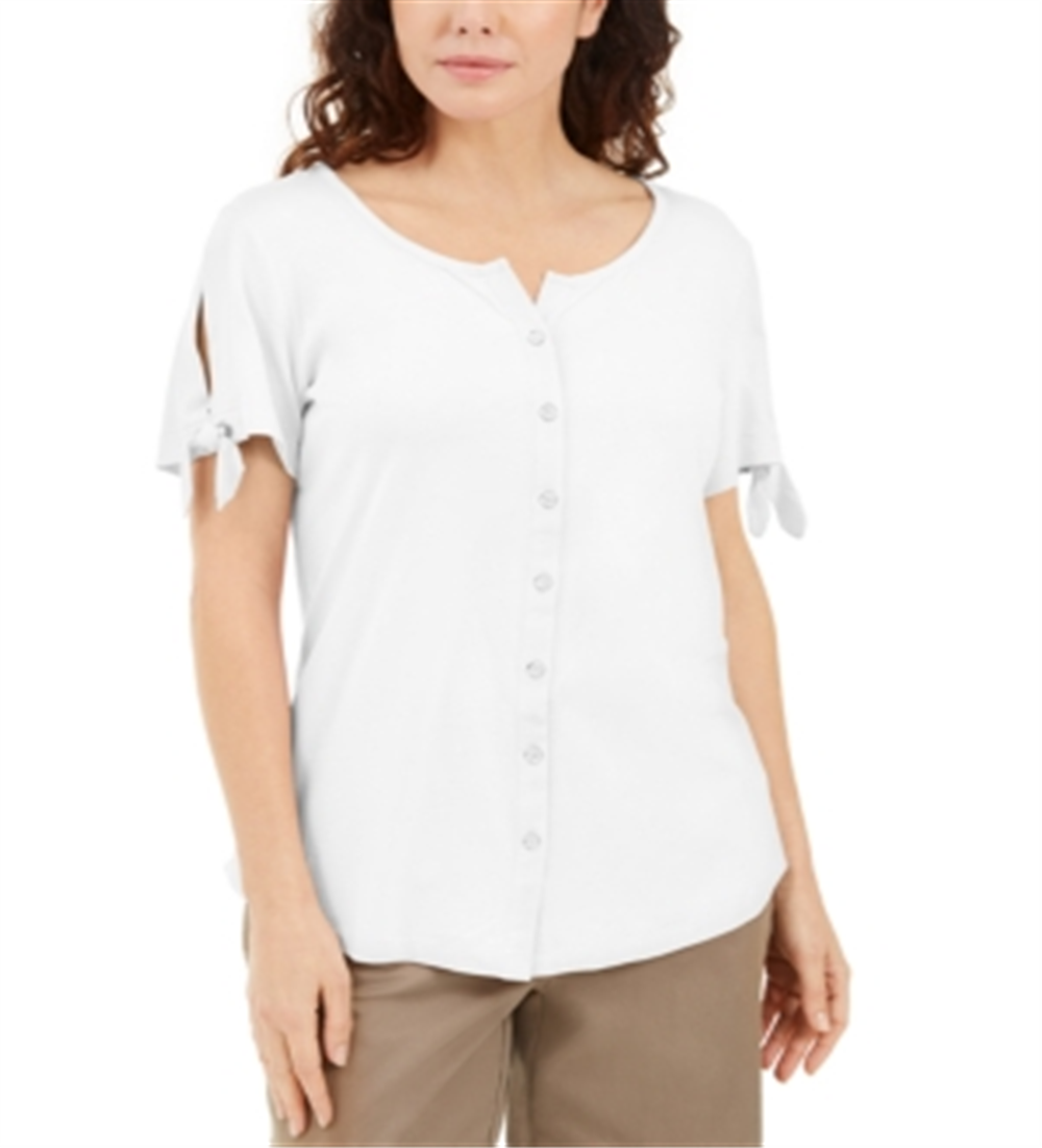 Karen Scott Women's Button Front Top White Size X-Small