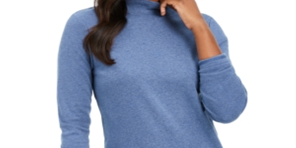 Karen Scott Women's Cotton Heather Long Sleeve Top Blue Size Small