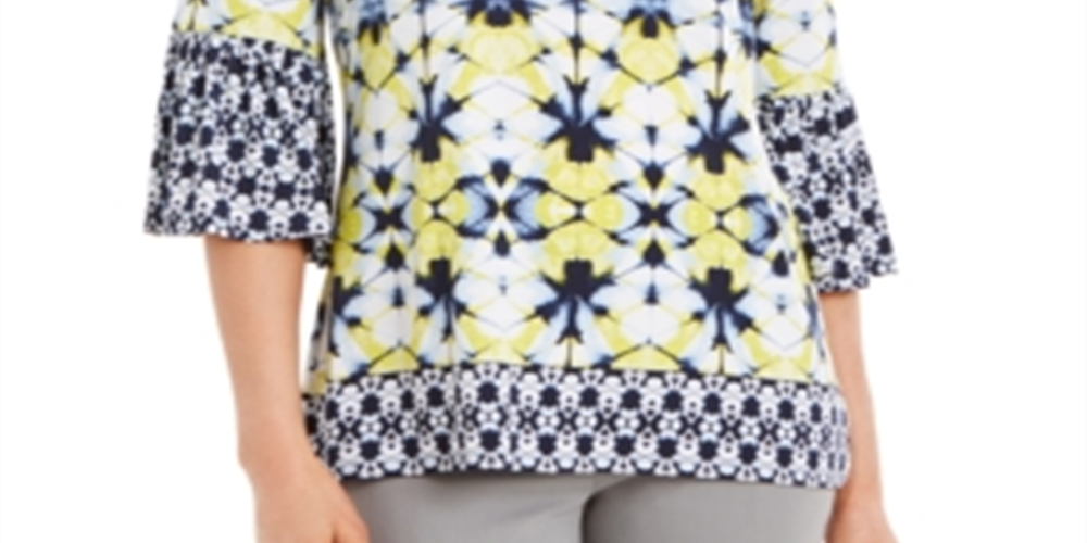 JM Collection Women's Printed Grommet Cold Shoulder Top Blue Size X-Small