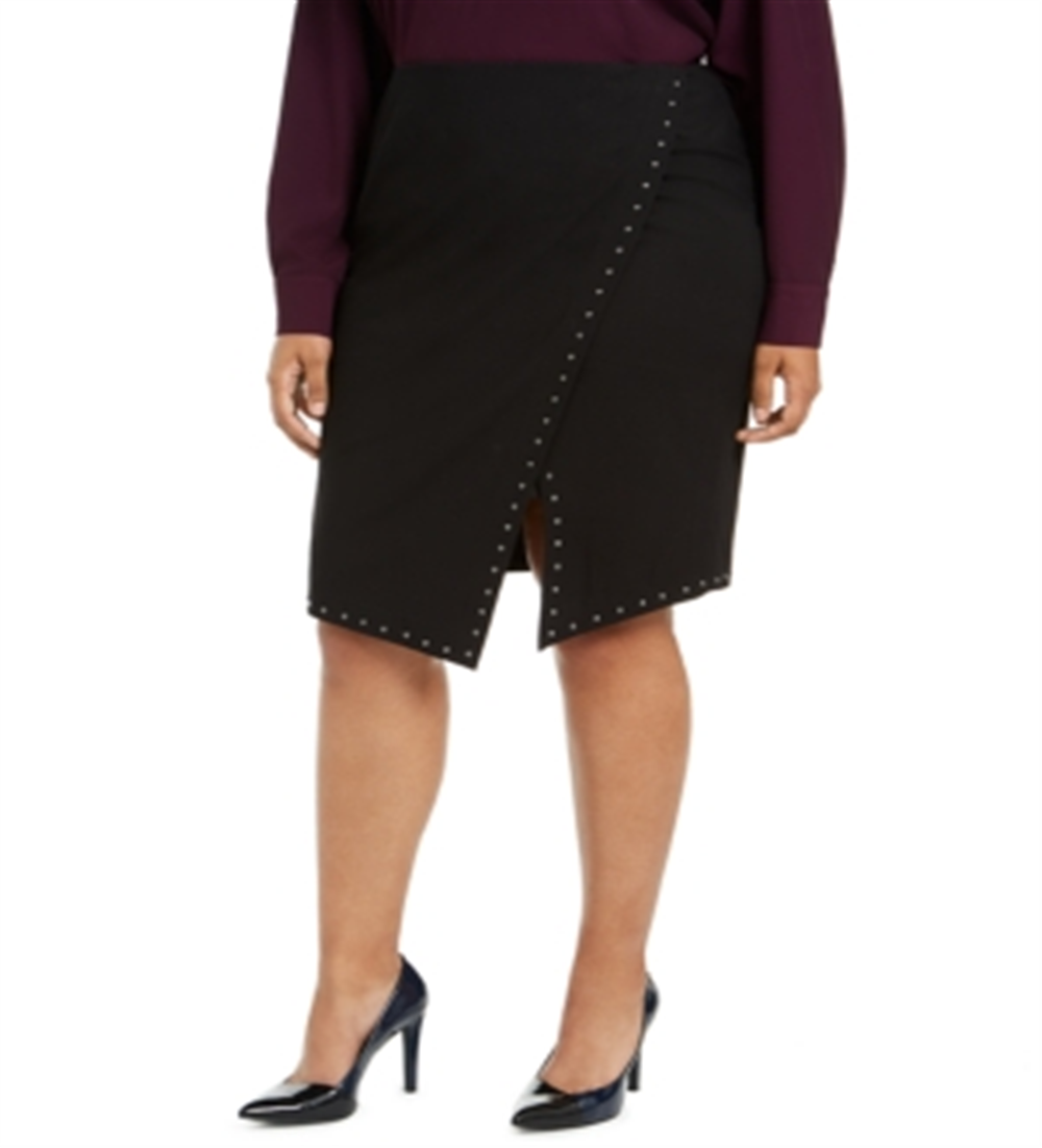 Calvin Klein Women's Studded Asymmetric Wrap Skirt Black Size 14W