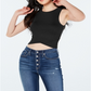 Polly & Esther Juniors' Rib-Knit Cropped Tulip-Hem Tank Top Black Size S