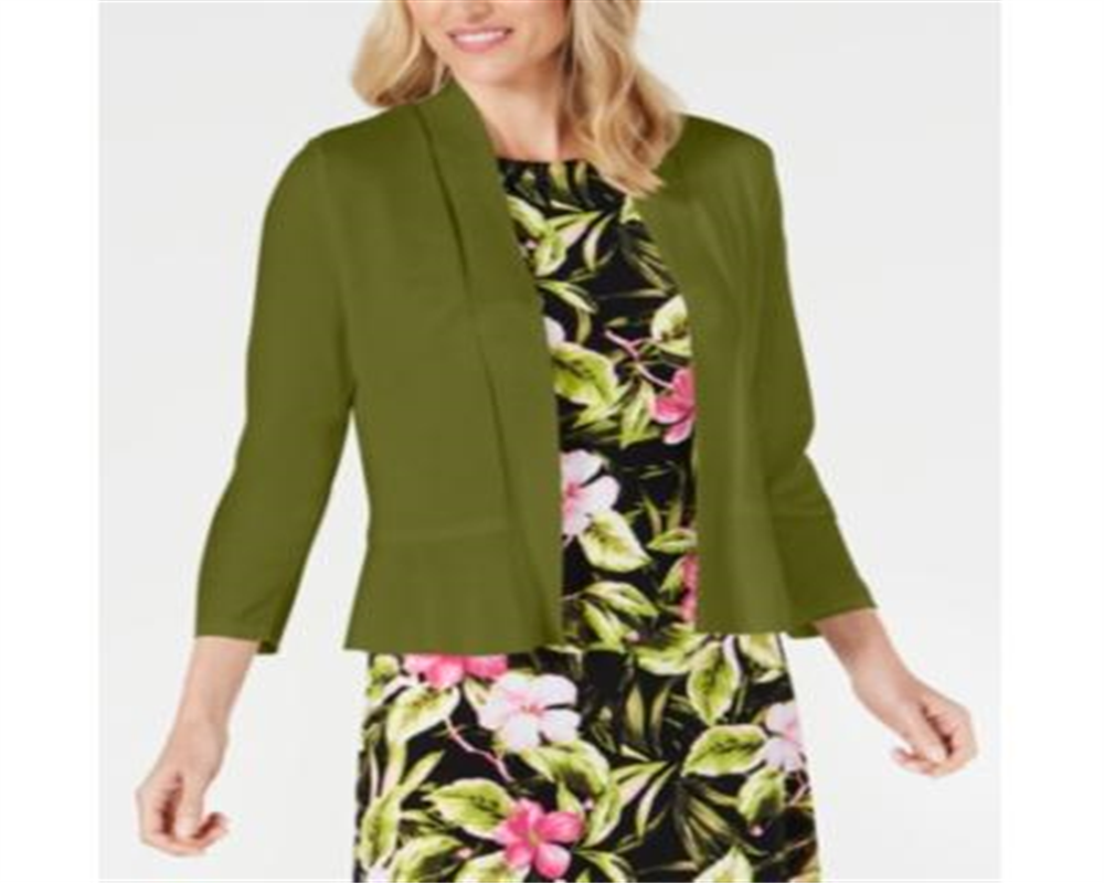 Kasper Women's Ruffle Hem Shrug Green Size Petite