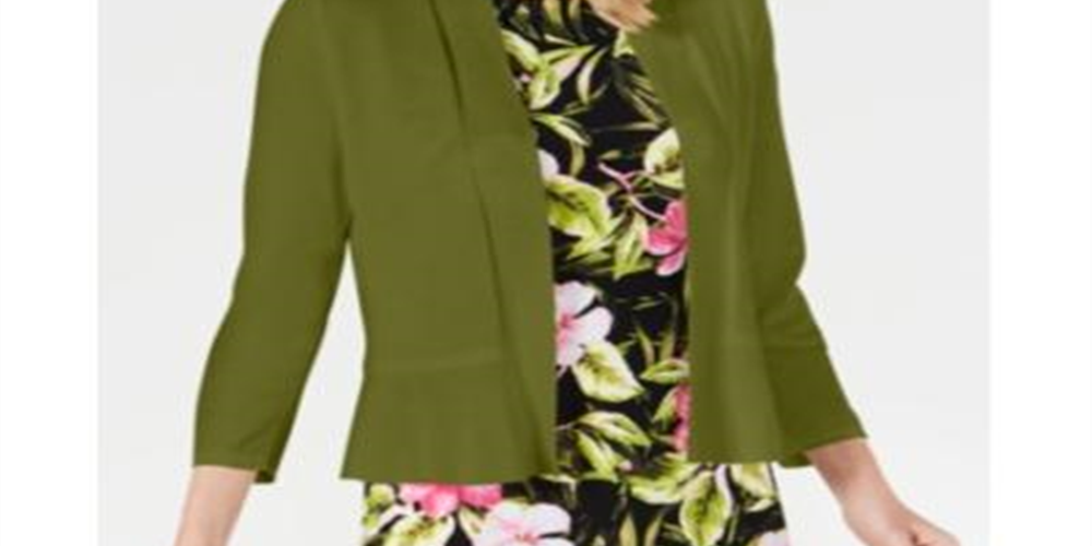 Kasper Women's Ruffle Hem Shrug Green Size Petite