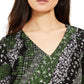 Michael Kors Women's Printed Long Sleeve V Neck Top Green Size Medium