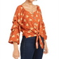 Crave Fame Junior's Tie Front Blouse Blush Size M