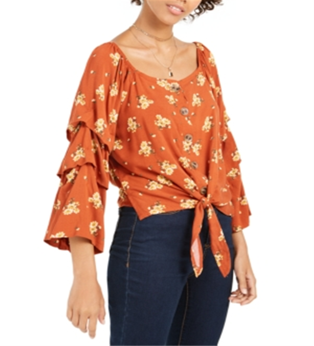 Crave Fame Junior's Tie Front Blouse Blush Size M