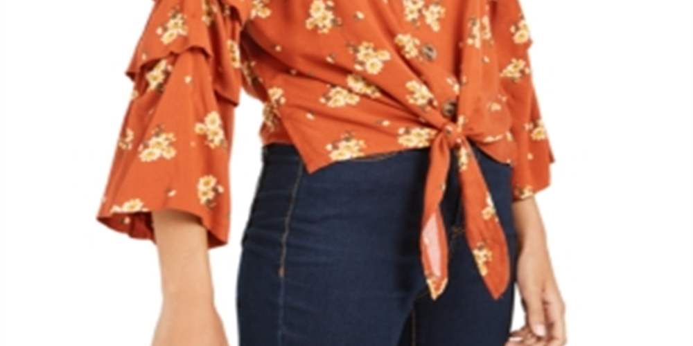 Crave Fame Junior's Tie Front Blouse Blush Size M