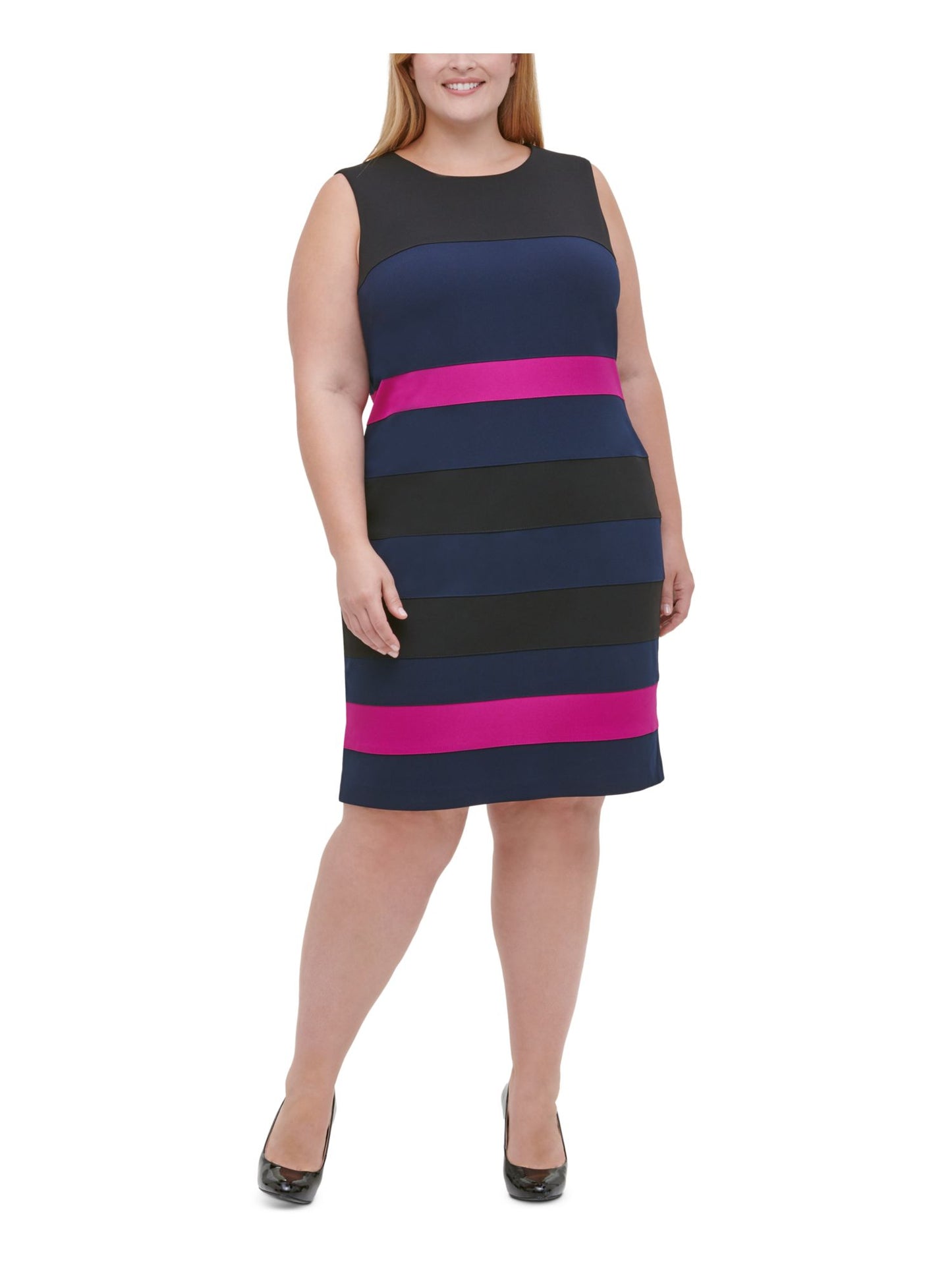 TOMMY HILFIGER Women's Sleeveless Knee Length Sheath Dress Plus Black Size 18W