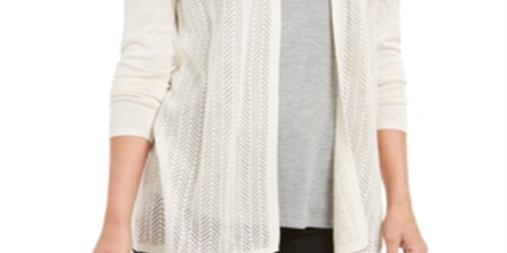 Charter Club Women's Chevron Pointelle Cardigan Brown Size X-Small