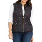 Charter Club Women's Quilted Floral Print Zipper Vest Black Size Petite Medium