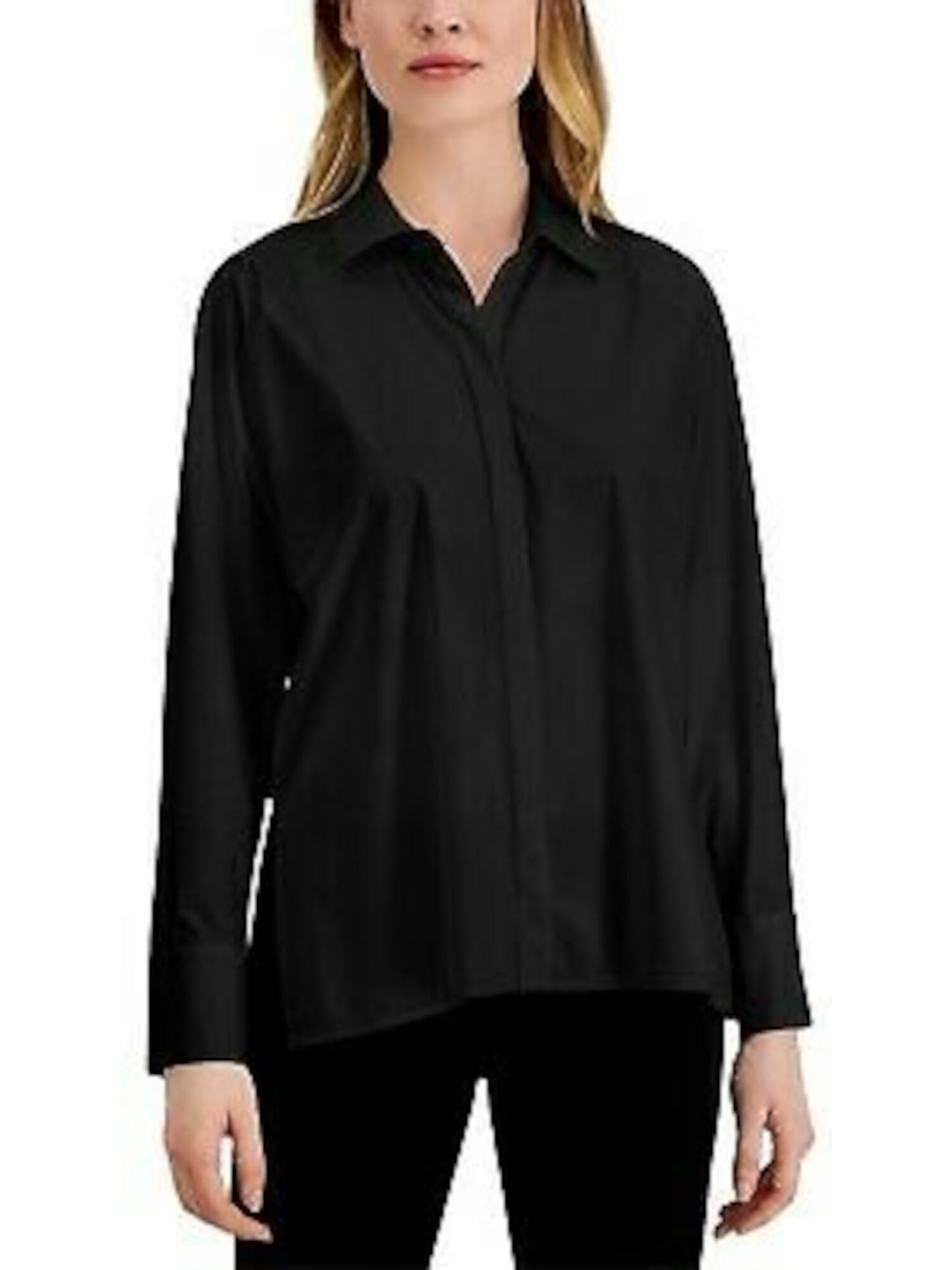 Alfani Women's Side Slit Long Sleeve Top Black Size Medium