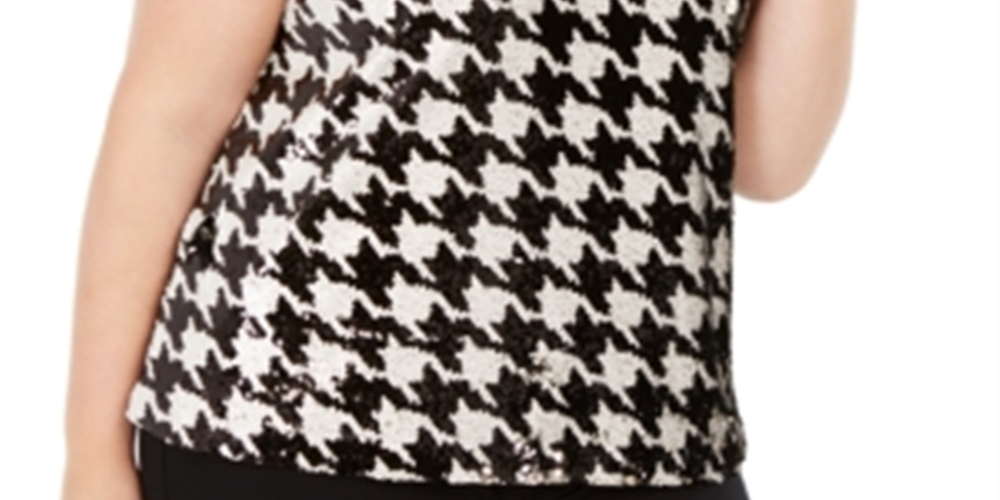 INC International Concepts Women's Sequin Houndstooth Tank Top Black Size 0X