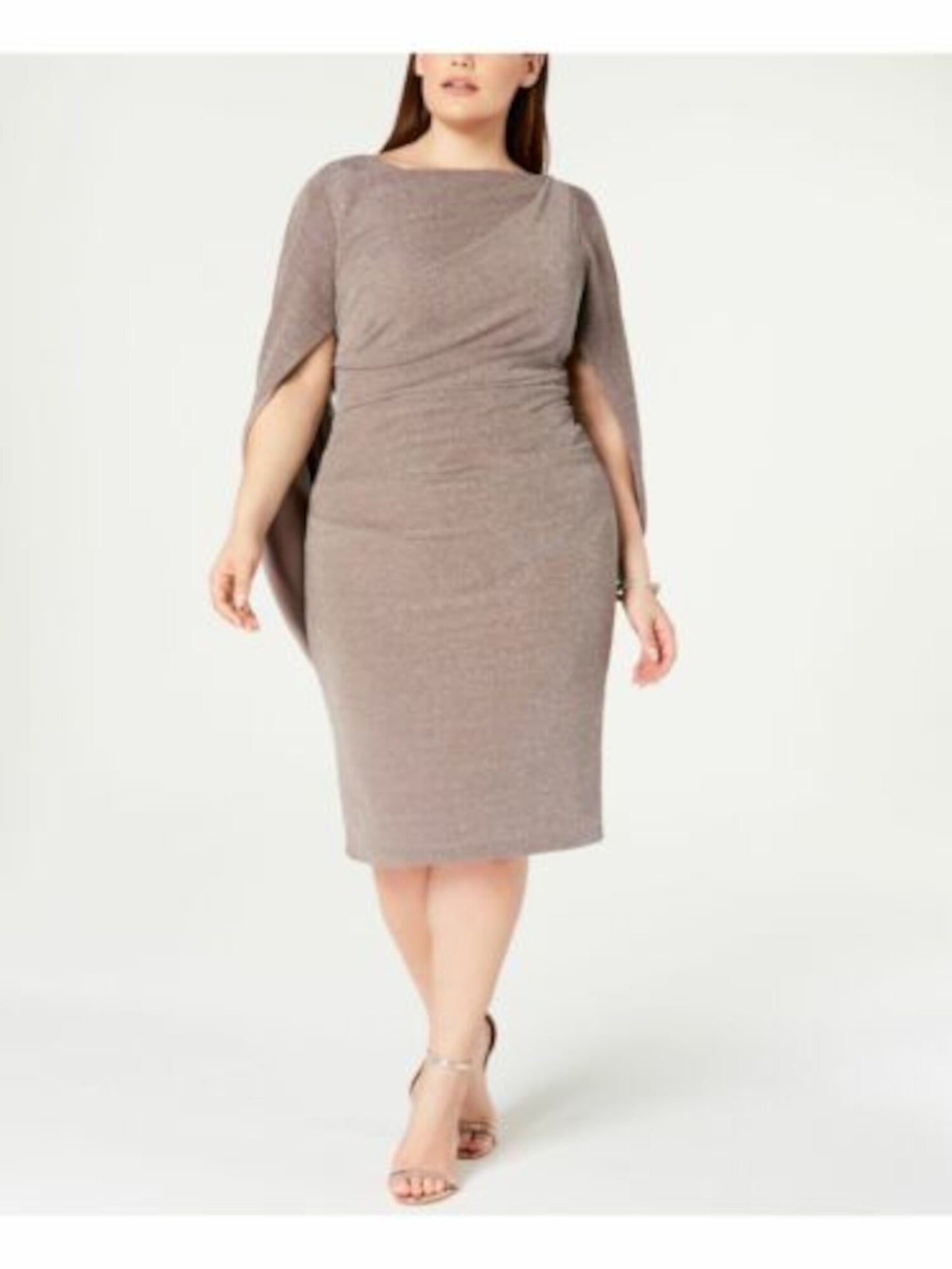 Betsy & Adam Women's Plus Sheath Shimmer Capel Dress Brown Size 18W