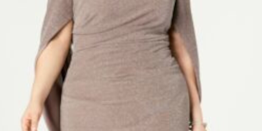 Betsy & Adam Women's Plus Sheath Shimmer Capel Dress Brown Size 18W