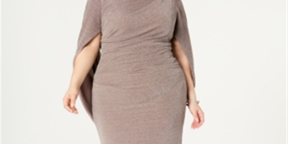 Betsy & Adam Women's Plus Sheath Shimmer Capel Dress Brown Size 18W
