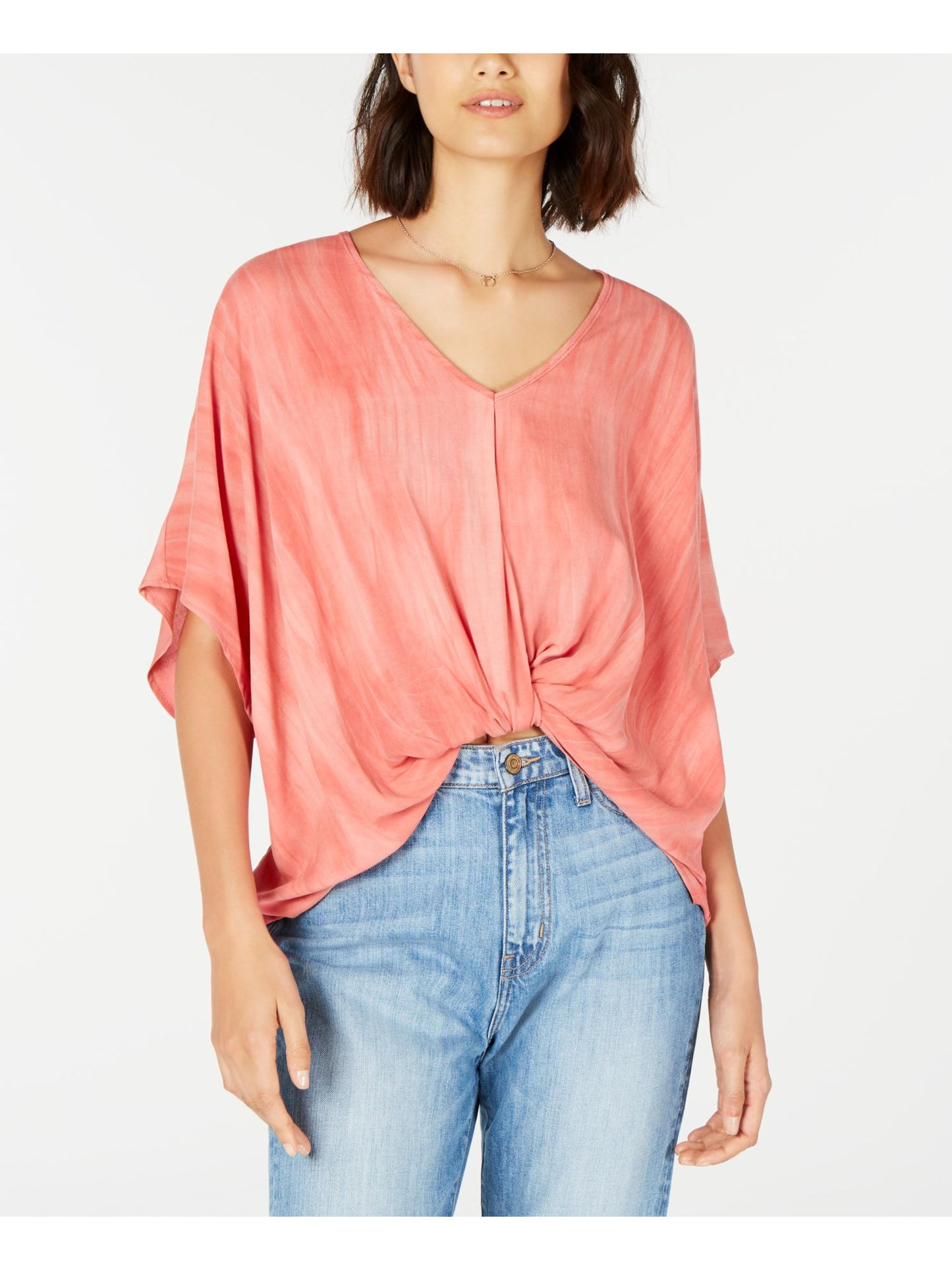 Polly & Esther Women's Knot Front Dolman Sleeve Casual Top Pink Size Small