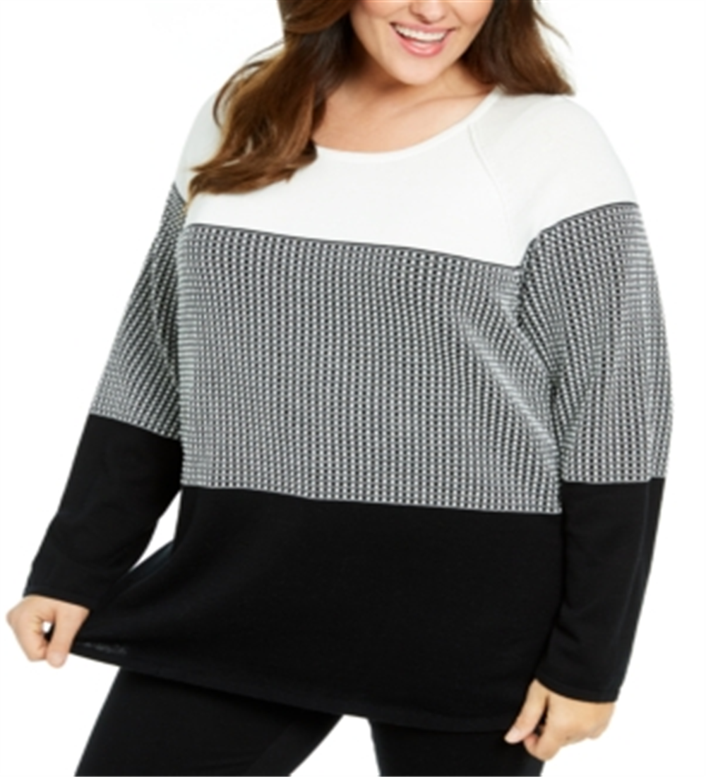 Karen Scott Women's Colorblocked Cotton Sweater Black Size 0X