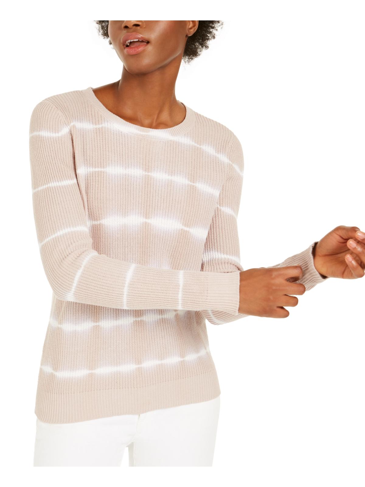 INC Women's Ribbed Patterned Long Sleeve Jewel Neck Sweater Beige Size XL