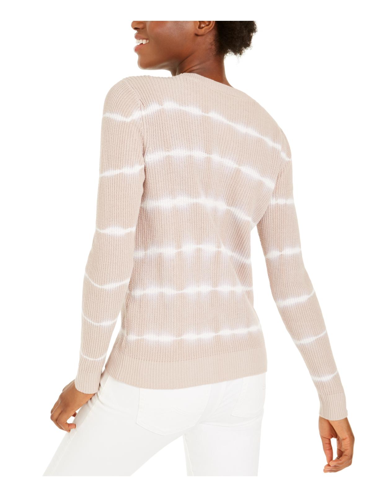 INC Women's Ribbed Patterned Long Sleeve Jewel Neck Sweater Beige Size XL