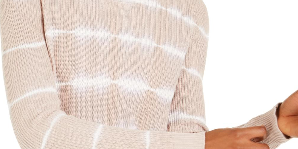 INC Women's Ribbed Patterned Long Sleeve Jewel Neck Sweater Beige Size XL
