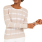 INC Women's Ribbed Patterned Long Sleeve Jewel Neck Sweater Beige Size XL