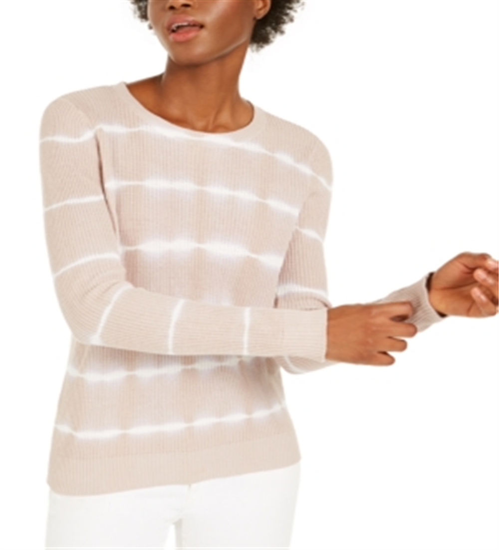 INC Women's Ribbed Patterned Long Sleeve Jewel Neck Sweater Beige Size XL