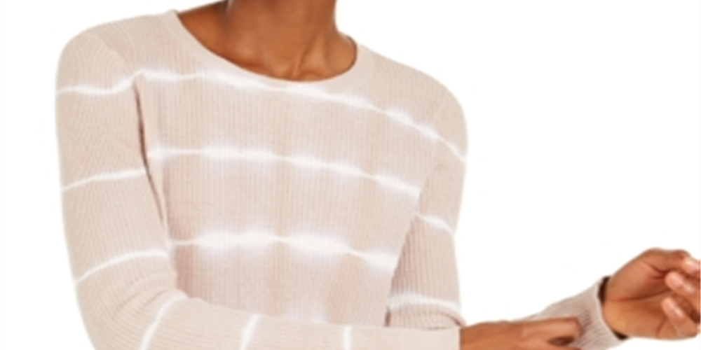 INC Women's Ribbed Patterned Long Sleeve Jewel Neck Sweater Beige Size XL