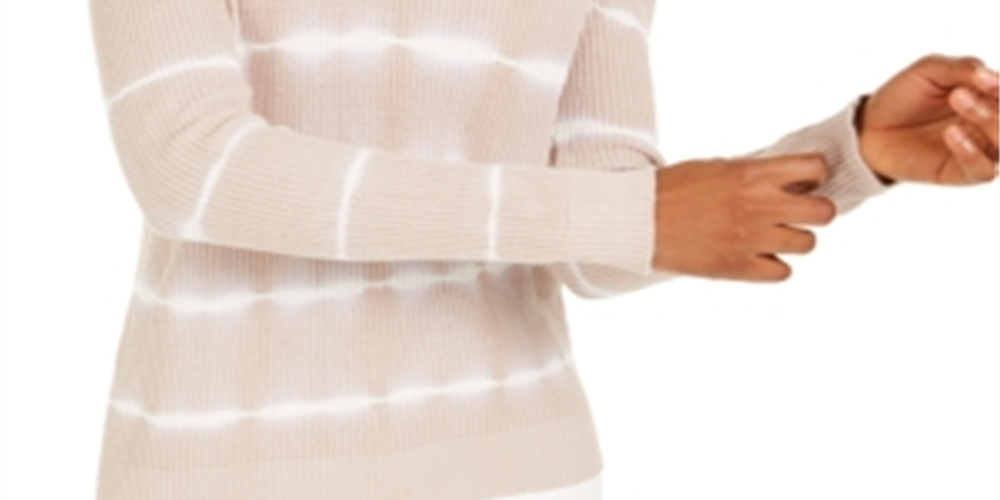 INC Women's Ribbed Patterned Long Sleeve Jewel Neck Sweater Beige Size XL