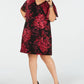 CONNECTED Women's Burgundy Floral Short Sleeve V Neck Knee Length Shift Wear to Work Dress  Purple Size 14W