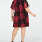 CONNECTED Women's Burgundy Floral Short Sleeve V Neck Knee Length Shift Wear to Work Dress  Purple Size 14W