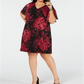 CONNECTED Women's Burgundy Floral Short Sleeve V Neck Knee Length Shift Wear to Work Dress  Purple Size 14W