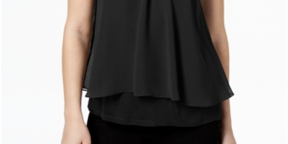 Bar III Women's Flutter Overlay Criss-Cross Halter Top Black Size S