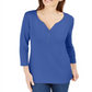 Karen Scott Women's 3/4 Sleeve Henley Shirt Blue Size M
