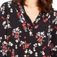 Charter Club Women's Floral Print Pleated V-Neck Blouse  Black Size Large