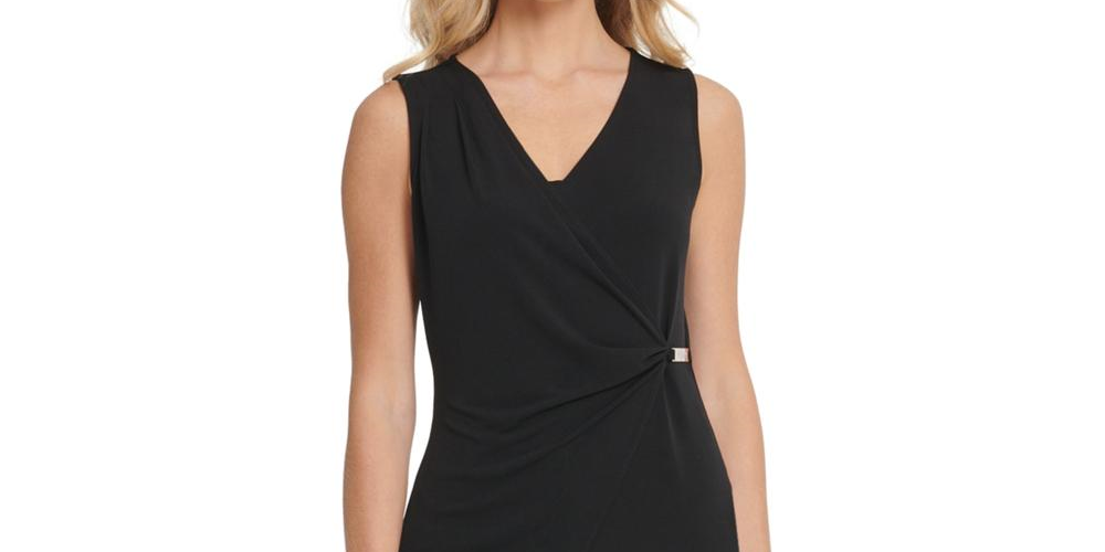 DKNY Women's Wrap Top V-Neck Sleeveless  Black Size XL